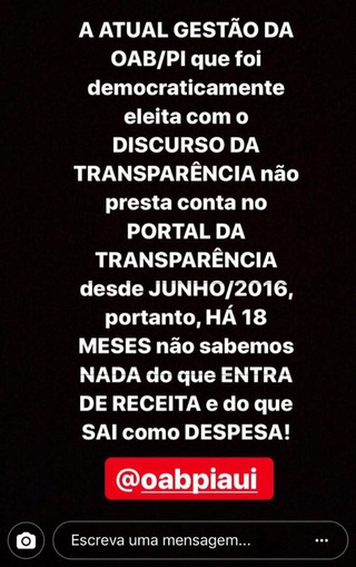 Advogados começam o protesto nas rede sociais sobre a falta de transparência na OAB/PI