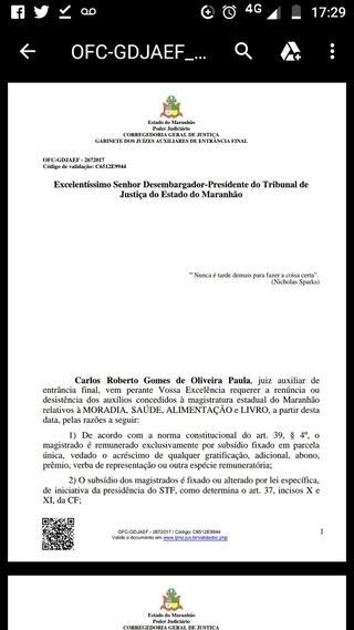 Oficio do juiz Roberto de Paula