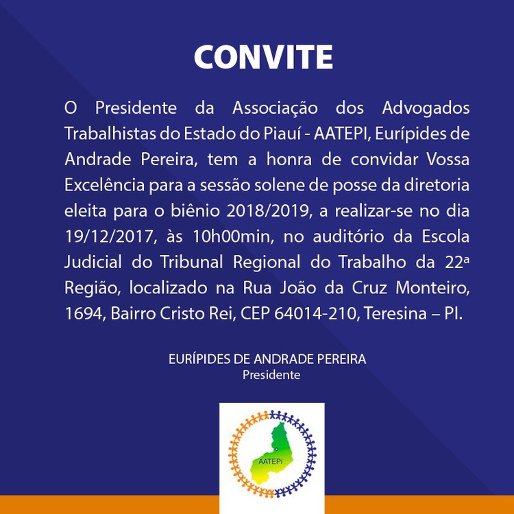 Convite para a posse de Téssio Torres e diretoria.