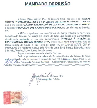 Mandado de prisão contra o empresário Franly Lima