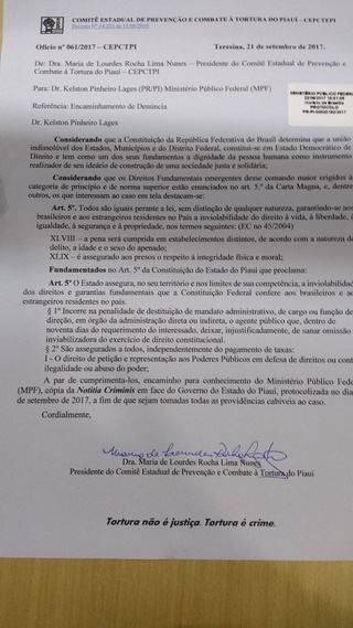 Protocolo da denúncia feita no MPF/PI contra o secretário Daniel Oliveira