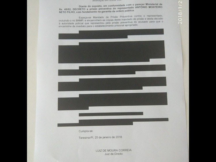 Decisão da preventiva Antônio Monteiro Neto Filho.