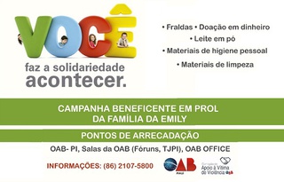 OAB-PI lança campanha beneficente em prol da família da Emily