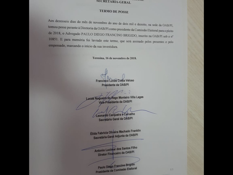 Portaria que designa o advogado Diego Brígido para a comissão Eleitoral da OAB/PI
