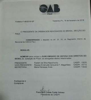 Apose será nessa segunda feira, 19/02.