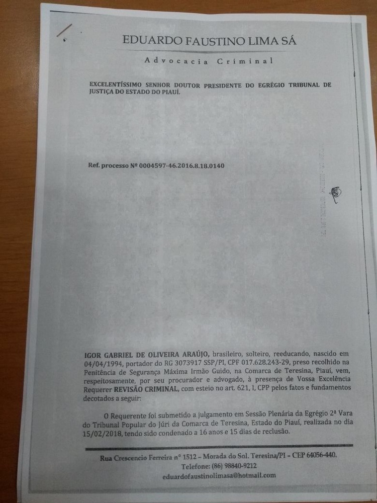 Advogado pede revisão criminal do processo do assassino de filho de oficial