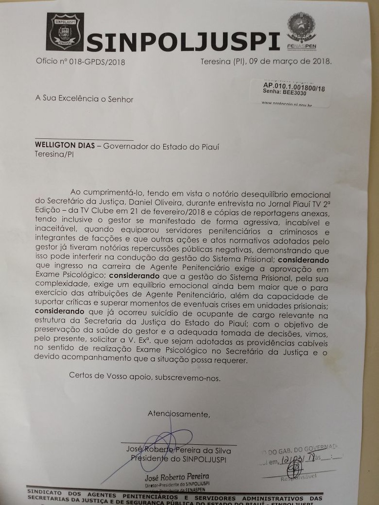 Sindicalista pede exame de sanidade mental para o secretário de justiça
