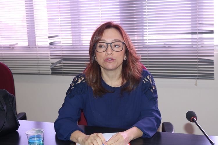 A representante do MPE na audiência, Promotora Débora Martins.