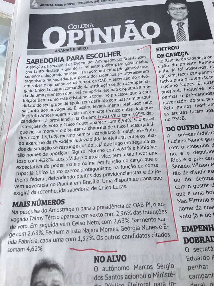 Coluna Opinião do Jornalista Ananias Ribeiro do Jornal Meio Norte.