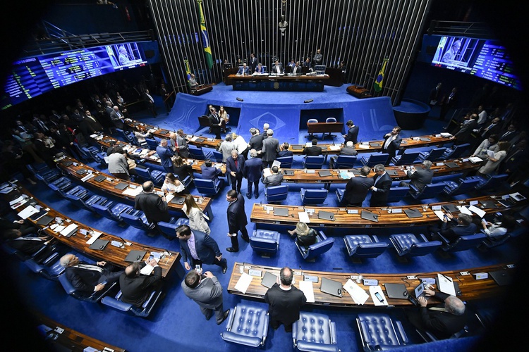 Senadores reunidos no plenário durante a discussão sobre os decretos das armas