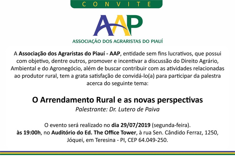 Convite da Associação dos Agraristas do Piauí