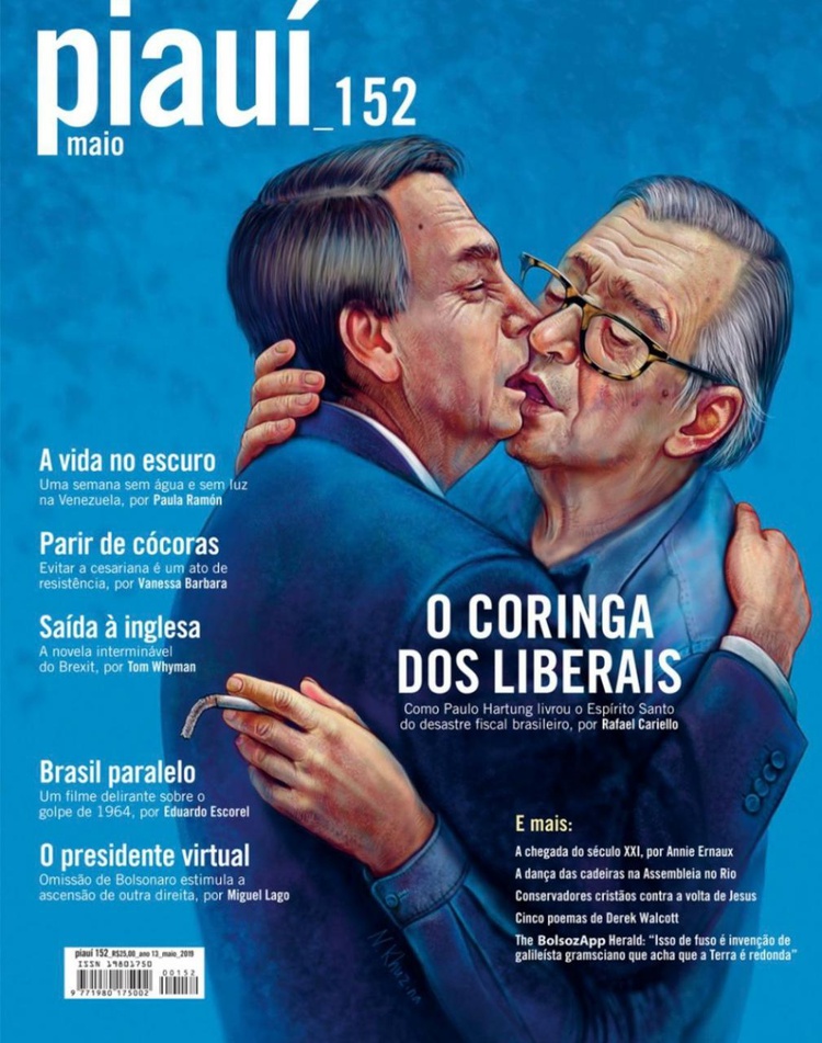 Revista Piauí não deve indenizar Olavo de Carvalho por capa com beijo em Bolsonaro.