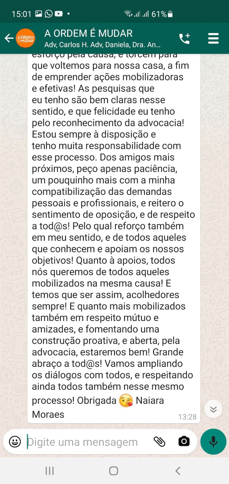 Advogada Naiara reage: “Não me sinto vinculada ao grupo de Chico