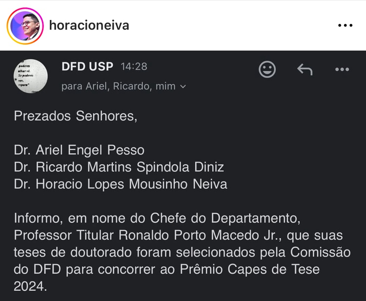 Postagem no Instagram feita por Horácio