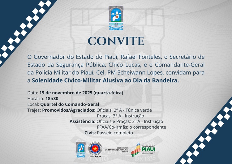 Com mais de 300 promoções e homenagens, PMPI realiza solenidade do Dia da Bandeira nesta quarta-feira (19)